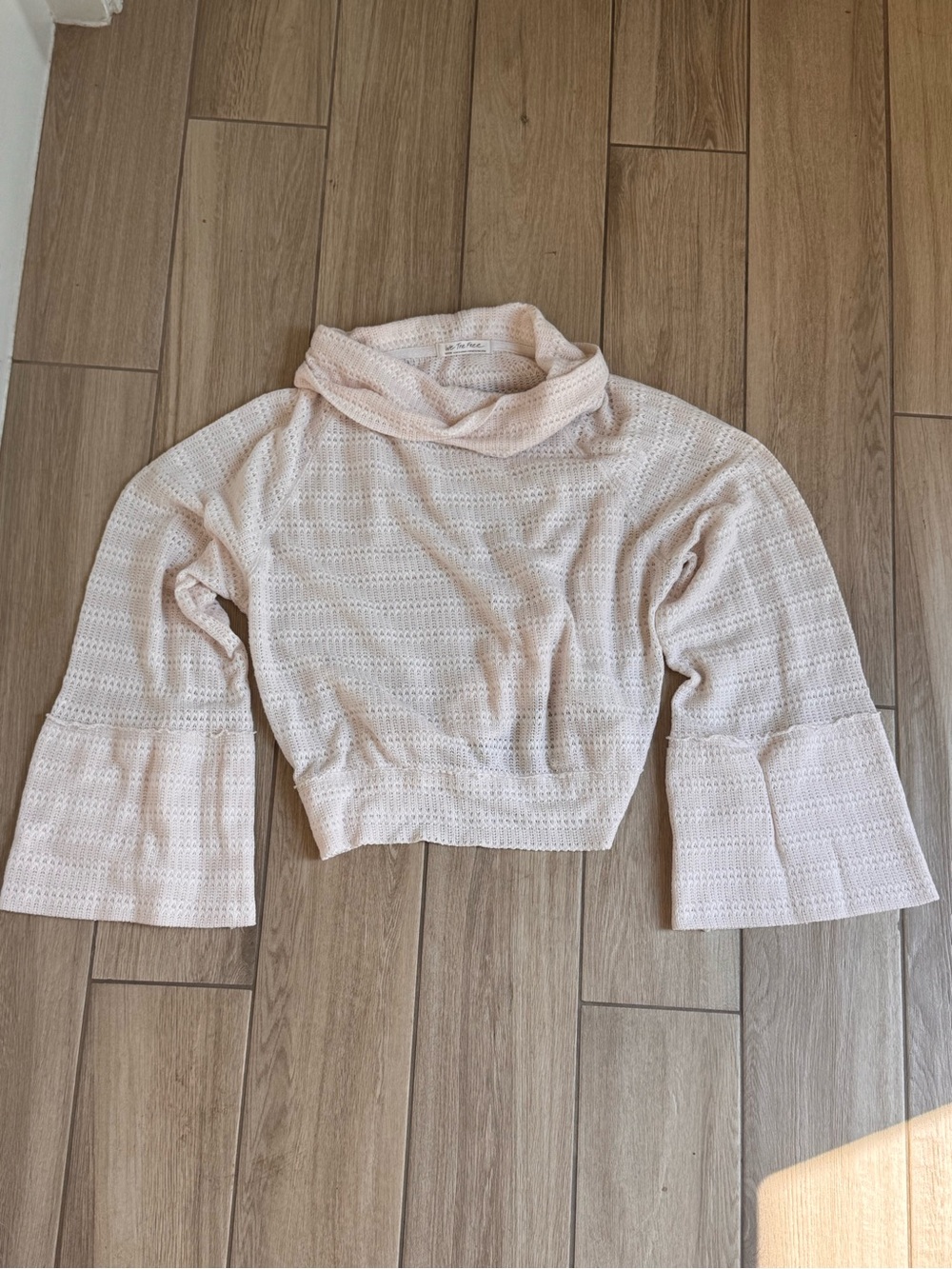 We The Free Free People Creme Open-Knit Cowl Neck Bell Sleeve Top